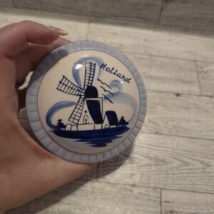 Deco Otelli Haarlem Handpainted Holland Windmill Trinket Dish Round